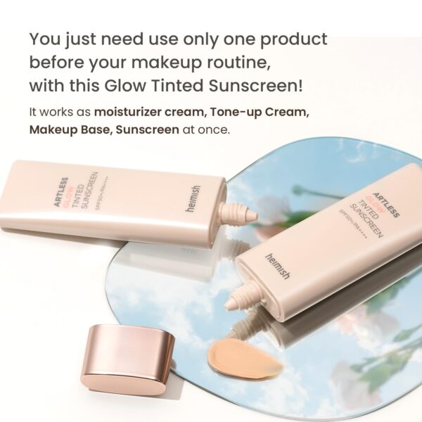 HEIMISH Artless Glow Tinted Sunscreen, Multipurpose Makeup Base, Primer, Highlighter, Lightweight, Non-greasy, Hydrating, Natural Finish with SPF 50+ PA+++, 1.4fl.oz/40ml, Shine Beige - Image 5