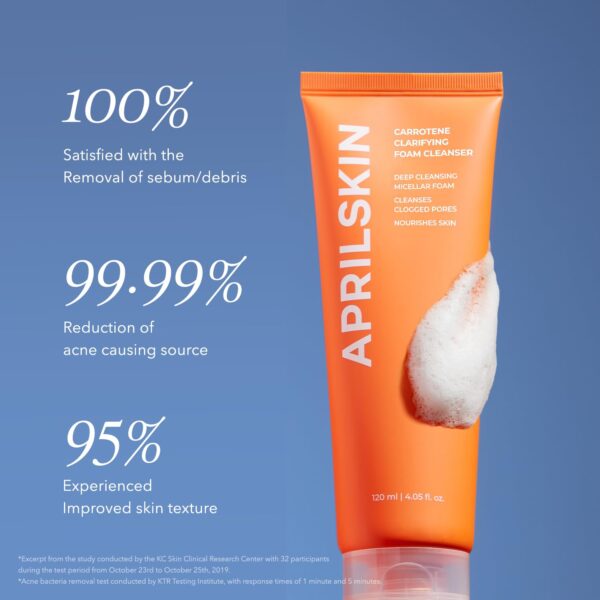 Aprilskin Carrotene Clarifying Foam Cleanser - Deep Cleansing with BHAs & Sebum Control for Oily, Sensitive, Acne-Prone Skin - 120ml - Vegan, Cruelty Free - Image 4