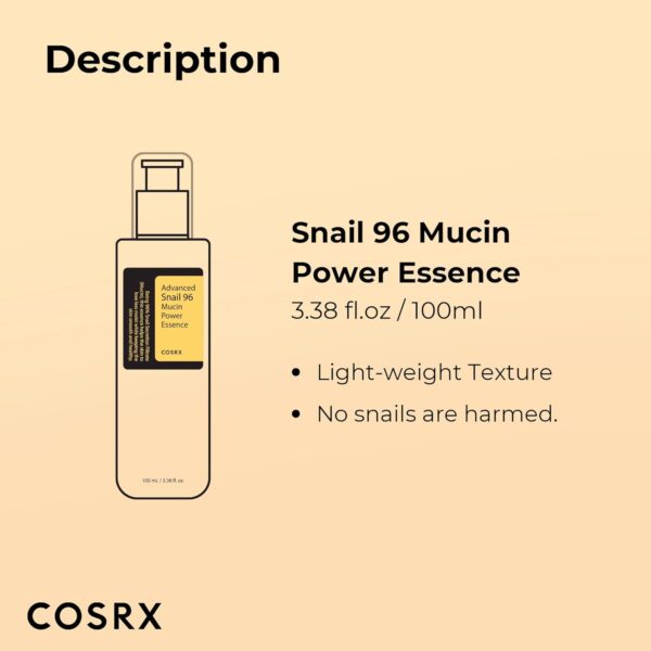 COSRX Snail Mucin 96% Power Repairing Essence 3.38 fl.oz 100ml, Hydrating Serum for Face with Snail Secretion Filtrate for Dull Skin & Fine Lines, Korean Skin Care - Image 7