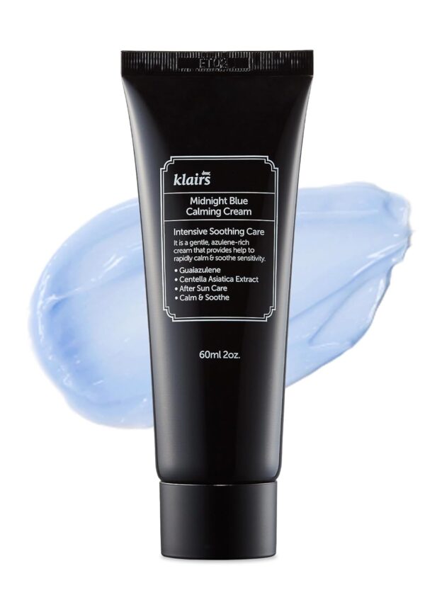 DearKlairs Midnight Blue Calming Cream, Soothing, Redness Relief Moisturizer, Hydrating, Fast Absorbing, Light Texture for Easy Use, For Oily Skin, Sensitive Skin Friendly (2 Ounce (Pack of 1))