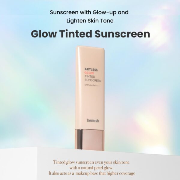 HEIMISH Artless Glow Tinted Sunscreen, Multipurpose Makeup Base, Primer, Highlighter, Lightweight, Non-greasy, Hydrating, Natural Finish with SPF 50+ PA+++, 1.4fl.oz/40ml, Shine Beige - Image 2