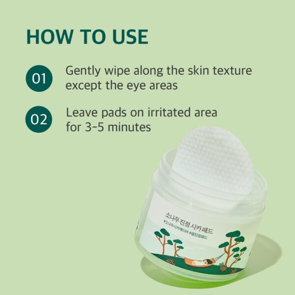 ROUND LAB Pine Calming Cica Pad 50pcs, 7cm Wide Cooling and Soothing Toner Pads with Pine Cica, BHA + LHA, and Hyaluronic Acid for Heated, Acne-Prone Skin, Multi-Zone Hydration, Korean Skincare - Image 6