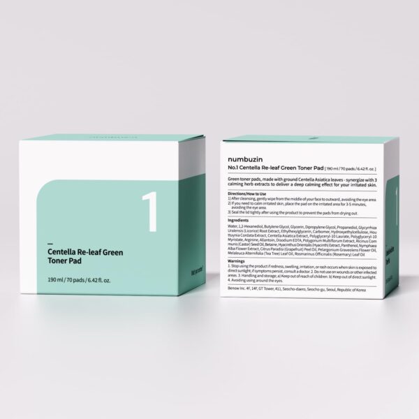 numbuzin No.1 Toner Pads | Centella Re-Leaf Green Toner Pad | Double-Sided | Centella Asiatica, Heartleaf, Licorice Root | Calming, Hydrating, Exfoliating | 70 Pads/6.42 fl. oz. - Image 2