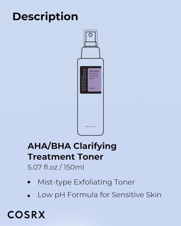 COSRX AHA/BHA Treatment Toner 5.07 fl.oz/ 150ml, Facial Exfoliating Spray for Whiteheads, Pores, & Uneven Skin, Korean Toner, Not Tested on Animals, No Parabens, No Sulfates, Korean Skin Care - Image 7