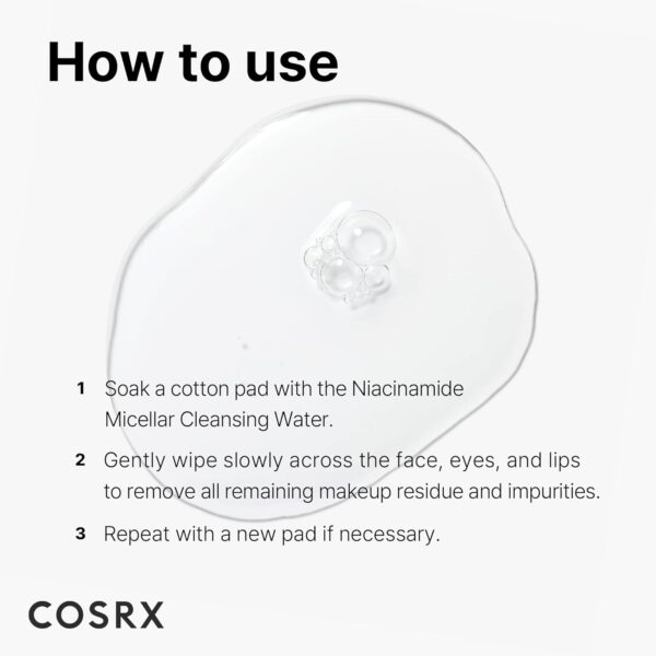 COSRX Low pH Niacinamide Micellar Cleansing Water Daily Mild Facial Cleansing Wash for Sensitive Skin, Sebum control, Korean Skin Care (13.52fl.oz/400ml) - Image 7