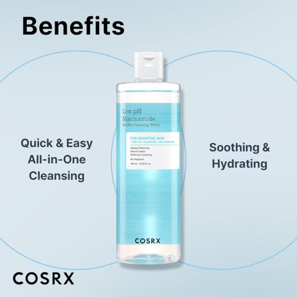 COSRX Low pH Niacinamide Micellar Cleansing Water Daily Mild Facial Cleansing Wash for Sensitive Skin, Sebum control, Korean Skin Care (13.52fl.oz/400ml) - Image 4