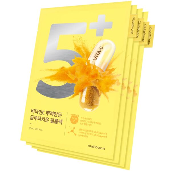 numbuzin No.5 Sheet Mask | Vitamin Spotlight Sheet Mask | Glutathione and Vitamin C | Reduces Hyperpigmentation, Improves Skin Complexion | Gentle and non-irritating | 4 Sheets