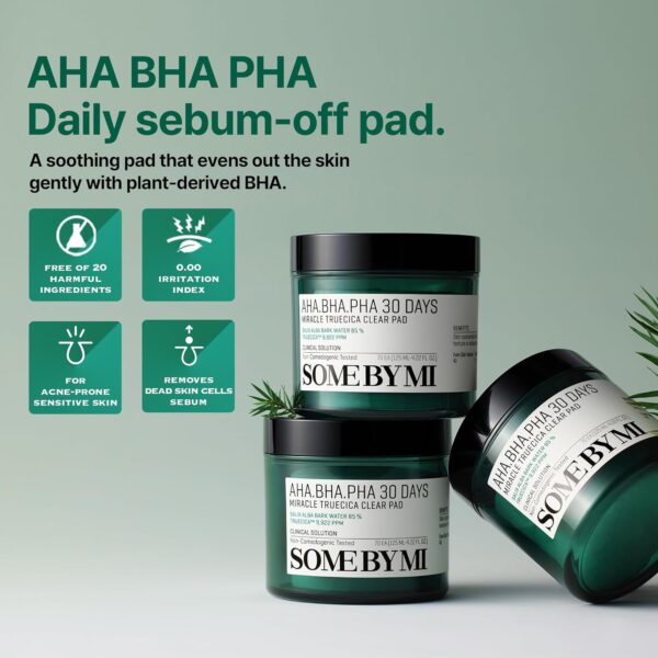 SOME BY MI AHA BHA PHA 30 Days Miracle Truecica Clear Pad – 70 Pads – Korean Exfoliating Centella Face Toner Pads – Gently Clears Impurities, Refines Pores & Smooths Skin Texture – Korean Skin Care - Image 2