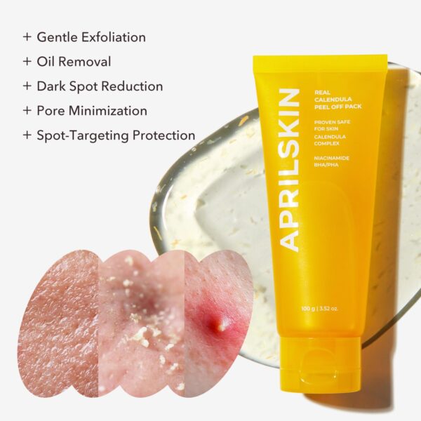 APRILSKIN Calendula Flower-Infused Facial Peel Off Mask, 3.52 fl. oz, PHA, BHA & Niacinamide gently exfoliates, removes impurities, improves uneven skin tone, and minimizes pores, Korean Skincare - Image 3
