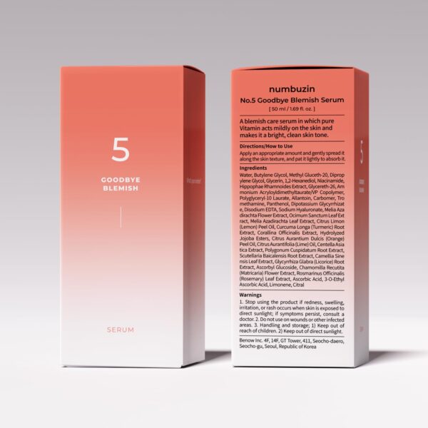 numbuzin No.5 Serum | Goodbye Blemish Serum | for Acne Scars with Vitamin C, Niacinamide, Antioxidant | Lightweight Gel, Korean Skincare for Face | 1.69 fl. oz. - Image 6