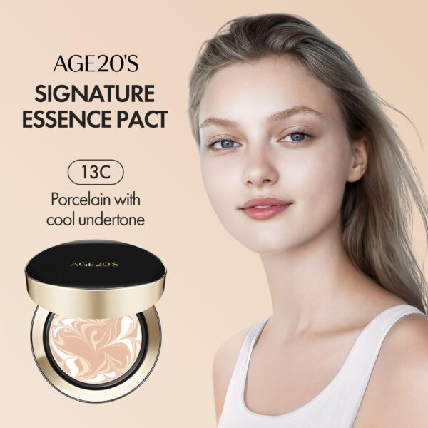 AGE20'S Signature Essence Pact SPF 50+ | Pack of 1 | 13C PORCELAIN | Cream Foundation, Dewy Finish, Natural Coverage | Korean Cushion Foundation - Image 8