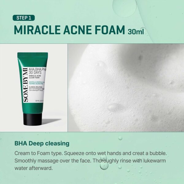 SOME BY MI AHA BHA PHA 30Days Miracle AC SOS Kit - Toner 1.01Oz, Serum 0.33Oz, Cream 0.7Oz, Foam 1.01Oz - Mild Exfoliating Daily Skin Care Set - Skin Wastes, Sebum, Oiliness Care - Korean Skin Care - Image 4