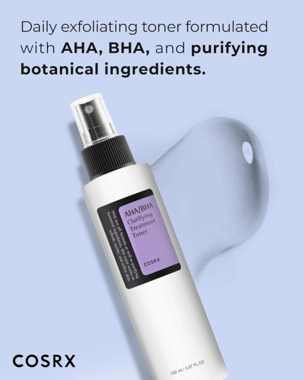 COSRX AHA/BHA Treatment Toner 5.07 fl.oz/ 150ml, Facial Exfoliating Spray for Whiteheads, Pores, & Uneven Skin, Korean Toner, Not Tested on Animals, No Parabens, No Sulfates, Korean Skin Care - Image 2