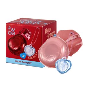 Glowy Jelly Pot + Keychain SET | Dewy Jelly Lip & Blush Color, Tinted Glow Jelly Balm, Dewy Buildable Finish – Custard (Warm Beige) | 0.14 oz