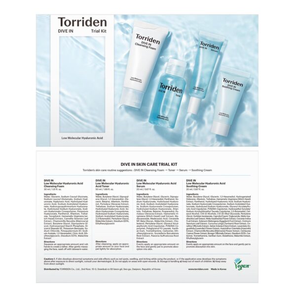 Torriden DIVE IN Trial Kit | Hyaluronic Acid Infused Daily Skincare Kit - 4 Step Regimen with Foam Cleanser, Facial Toner, Serum, and Cream | Korean Skin Care Set - Image 9