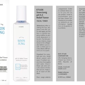 ETUDE Soonjung pH5.5 Relief Toner 200ml (New Version) | Skin Care Solution | Low PH Toner for Sensitive Skin | Non-Comedogenic, Hypoallergenic & Fragrance Free Moisturizer for Face
