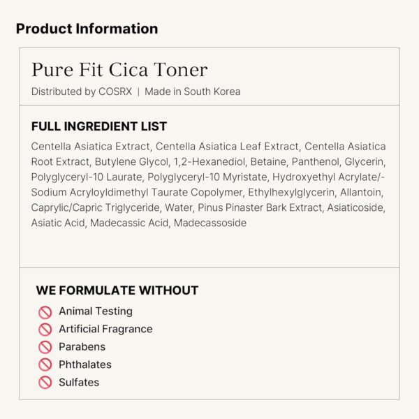 COSRX Pure Fit CICA Toner, 150ml / 5.07 fl.oz | Soothing Korean Toner for Sensitive Skin | Centella Asiatica Facial Toning Water | Korean Skin Care, Not Tested on Animals, Sulfates Free, Paraben Free - Image 8