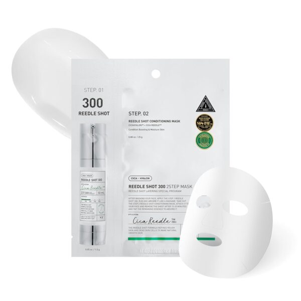 VT COSMETICS 2 Step Mask ReedleShot 300, Cica Reedle, Korean Skincare (1 Sheet Mask + 0.05 oz Cream)