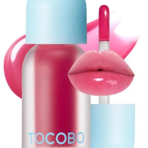 TOCOBO Juicy Berry Plumping Lip Oil 06 Berry Candy – Korean Vegan Hydrating Lip Oil with Plant Oils for High Shine Gloss - Non Sticky Formula for All Skin Tones, 0.12 fl.oz.