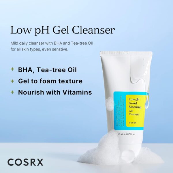COSRX Low pH Good Morning Gel Face Cleanser, 5.07 fl oz, BHA Face Wash, Daily Mild Face Cleanser for Sensitive Skin, PH Balancing, Korean Skin Care, Korean Face Wash - Image 3