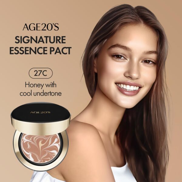 AGE20'S Signature Essence Pact SPF 50+ | Pack of 1 | 27C HONEY | Cream Foundation, Dewy Finish, Natural Coverage | Korean Cushion Foundation - Image 8