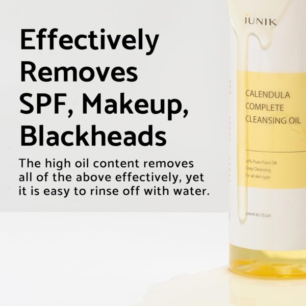 IUNIK Calendula & Jojoba Oil-Infused Vegan Cleansing Oil – Gentle Blackhead Melting & Makeup Remover Facial Cleanser w/ 94% Plant-based Oils Korean Skincare - Image 3