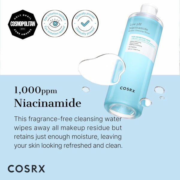 COSRX Low pH Niacinamide Micellar Cleansing Water Daily Mild Facial Cleansing Wash for Sensitive Skin, Sebum control, Korean Skin Care (13.52fl.oz/400ml) - Image 2