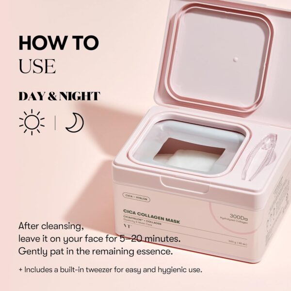 VT COSMETICS CICA Collagen Daily Mask 30 Sheets, 300Da Low Molecular Collagen for Skin Elasticity, Hydrating & Firming, Pink Collagen Essence, Korean Face Mask - Image 5