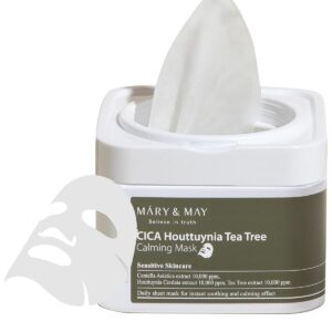 Mary&May CICA Houttuynia Tea Tree Calming Mask - Daily Pull Out Sheet Mask for Instant Soothing & Moisturizing - Korean Skincare, Hypoallergenic and Cruelty-Free, 30 Sheets