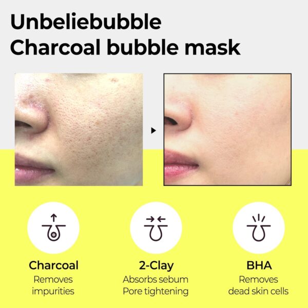 SOME BY MI Charcoal BHA Pore Clay Bubble Mask – 4.23oz, 120g – Korean Exfoliating Face Wash & Bubble Face Mask – Salicylic Acid Cleanser for Sebum and Pore Care with Natural BHA – Korean Skin Care - Image 3