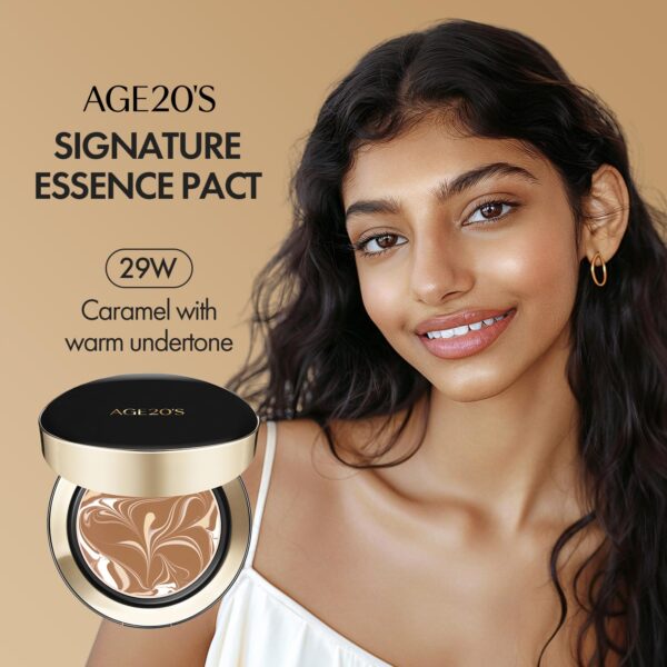 AGE20'S Signature Essence Pact SPF 50+ | Pack of 1 | 29W CARAMEL | Cream Foundation, Dewy Finish, Natural Coverage | Korean Cushion Foundation - Image 8