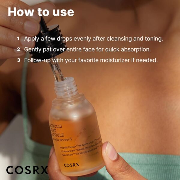 COSRX Propolis Ampoule, Glow Boosting Serum for Face with 73.5% Propolis Extract, 1.01fl.oz/30ml, Hydrating Essence for Sensitive Skin, Fine Lines, Uneven Skintone, Korean Skincare - Image 3