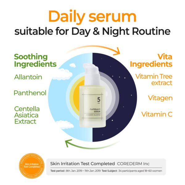 numbuzin No.5 Serum | Goodbye Blemish Serum | for Acne Scars with Vitamin C, Niacinamide, Antioxidant | Lightweight Gel, Korean Skincare for Face | 1.69 fl. oz. - Image 5