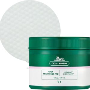 VT COSMETICS CICA Mild Toner Pad (60 Pads) - Exfoliating, Hydrating, Soothing, pH Balancing With BHA, Centella Asiatica Extract, Hyaluronic Acids for Daily Facial Use