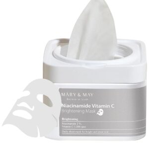 Mary&May Niacinamide Vitamin C Daily Mask - Quick Dispenser Type Korean Face Mask Sheet for Radiance Clear Skin - Dark Spot Correction and Luminous Skin - Hypoallergenic and Eco-Friendly, 30 Sheets