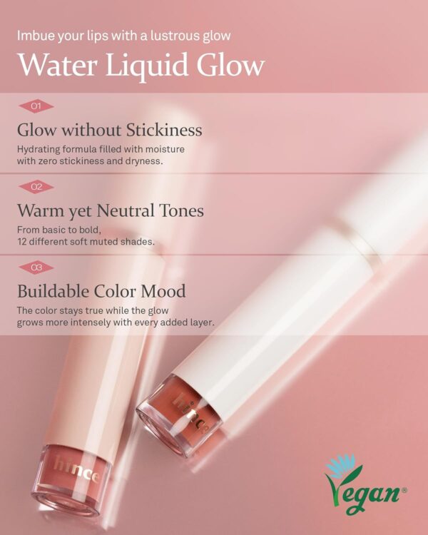 HINCE Mood Enhancer Water Liquid Glow - Non-Sticky & Waterproof Lip Stain for Women - Long Wearing Lip Gloss for Natural and Glass Glow - Moisturizing Liquid Makeup, 0.16 fl.oz. (REFINED) - Image 3