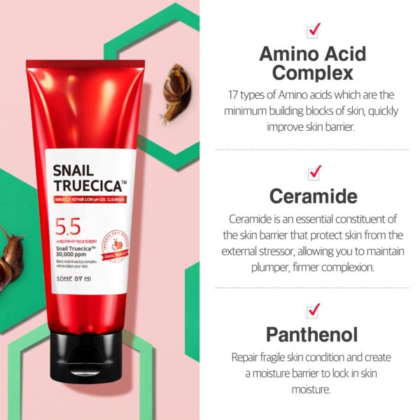 SOME BY MI Snail Truecica Miracle Repair Low pH Gel Cleanser - 3.38Oz, 100ml - Made from Snail Mucin for Sensitive Skin - Daily Face Wash for Deep Cleansing and Skin Moisturizing - Korean Skin Care - Image 5
