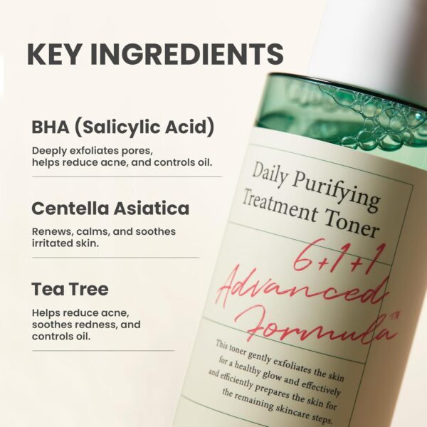AXIS-Y Daily Purifying Treatment Toner with Salicylic Acid & Centella Asiatica - Pore Minimizer, Oil Control & Blemish Treatment Face Exfoliator - Vegan Korean Skin Care BHA Toner - 6.76 fl. oz. - Image 3