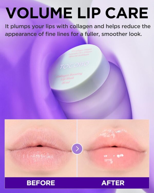 TOCOBO Collagen Boosting Lip Mask – Korean Overnight Lip Plumper Treatment with Fermented Collagen, Olive Oil & Lavender – Hydrating, Plumping, Exfoliating Balm for Smooth, Elastic Lips, 0.5 oz. - Image 3