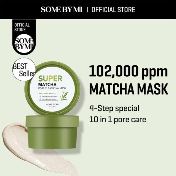 SOME BY MI Super Matcha Pore Clean Clay Mask - 3.52Oz, 100g - Made from Match Water for Sensitive Skin - Skin Moisturizing Effect with Sebum and Pore Care - Korean Skin Care - Image 2