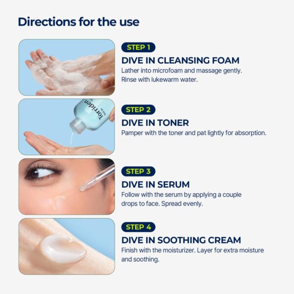 Torriden DIVE IN Trial Kit | Hyaluronic Acid Infused Daily Skincare Kit - 4 Step Regimen with Foam Cleanser, Facial Toner, Serum, and Cream | Korean Skin Care Set - Image 8