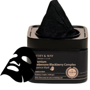 Mary&May Premium Idebenone Blackberry Complex Essence Mask - Quick Dispenser Type Anti Aging Korean Face Mask Sheet - Vitamin C, Panthenol, and Ceramide for Moisturizing and Radiant Skin, 20 Sheets