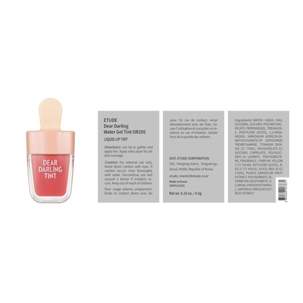 ETUDE HOUSE Dear Darling Water Gel Tint Ice Cream (OR205 Apricot Red) | Vivid High-Color Lip Tint with Minerals and Vitamins from Soap Berry Extract to Moisture Your Lips - Image 2