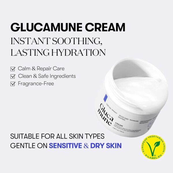 VT COSMETICS Glucamune Cream, Hydrating Vegan Moisturizer for Face, Hypoallergenic, Fragrance-Free, for Dry & Sensitive Skin, Beta-Glucan, Glucosamine, Glass Skin Glow, Korean Skincare (3.38 fl Oz) - Image 2