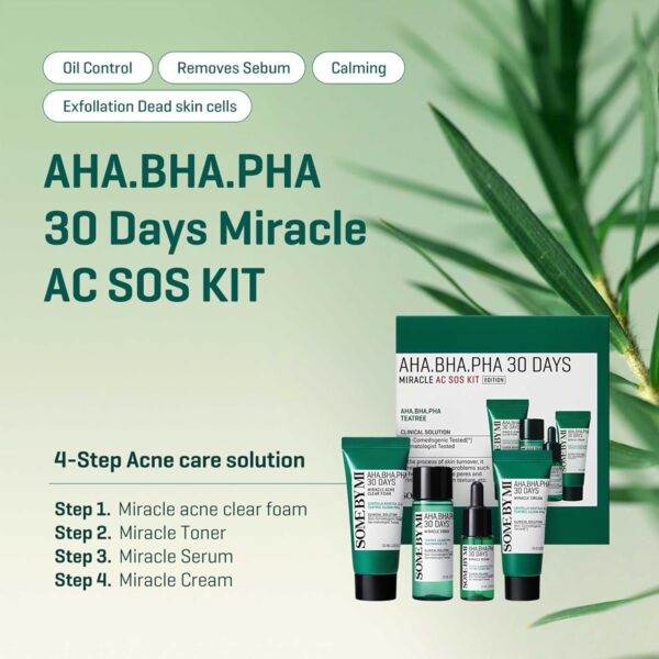 SOME BY MI AHA BHA PHA 30Days Miracle AC SOS Kit - Toner 1.01Oz, Serum 0.33Oz, Cream 0.7Oz, Foam 1.01Oz - Mild Exfoliating Daily Skin Care Set - Skin Wastes, Sebum, Oiliness Care - Korean Skin Care - Image 3