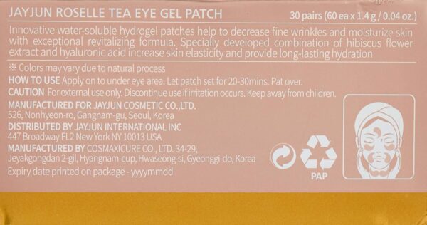 JAYJUN Roselle Tea Eye Gel Patch (60 Patches) - Hibiscus Infused Radiant-Looking & Hydrating Treatment - Image 3
