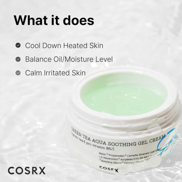 COSRX Hydrium Green Tea Aqua Soothing Gel Cream, 1.69 fl.oz / 50ml | Lightweight Daily Cream | Camelia, Aloe Gel | Korean Skin Care, No Animal Testing, Paraben Free - Image 3
