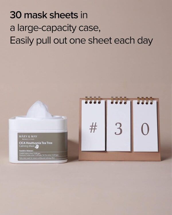 Mary&May CICA Houttuynia Tea Tree Calming Mask - Daily Pull Out Sheet Mask for Instant Soothing & Moisturizing - Korean Skincare, Hypoallergenic and Cruelty-Free, 30 Sheets - Image 3