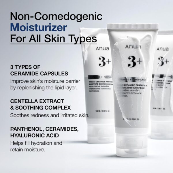 ANUA 3 Ceramide Panthenol Moisture Barrier Cream, Hydrating Face Moisturizer for Normal Skin, Panthenol, Ceramide, Centella for Skin Barrier Non Comedogenic, Korean Skincare (100ml/ 3.38 fl. oz.) - Image 2
