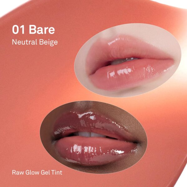 HINCE Raw Glow Gel Tint - Glossy Dewy Lip Tint, Non-Sticky & Long Wearing Lip Gloss for Natural Glass Glow, Moisturizing Liquid Lipstick, Vegan, 0.13 fl.oz. (BARE, 01) - Image 2